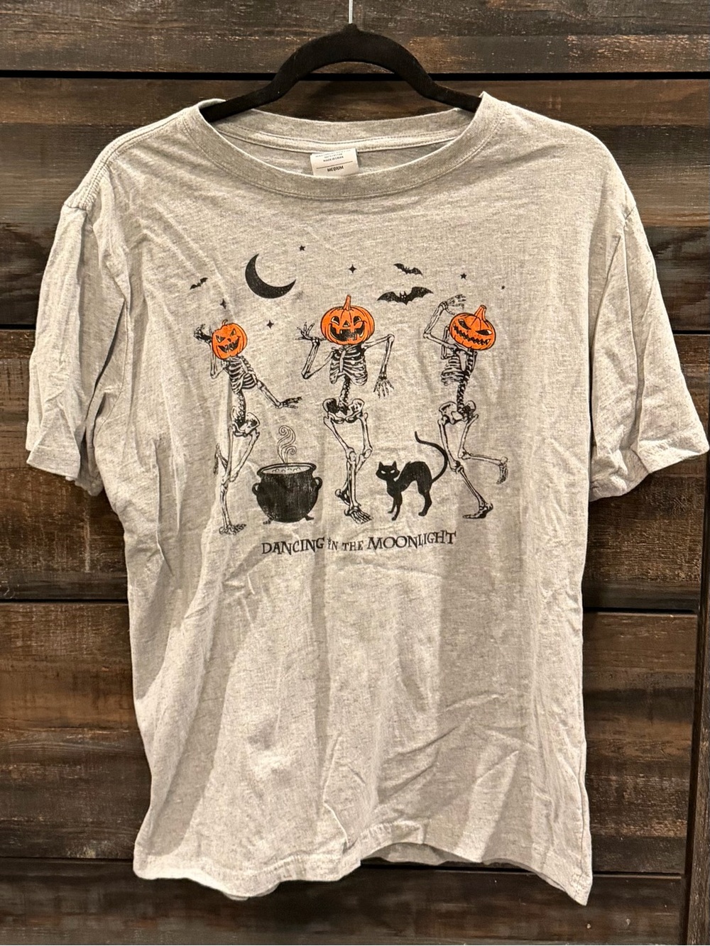 Halloween Pumpkin Skeleton Graphic Tee - Gray